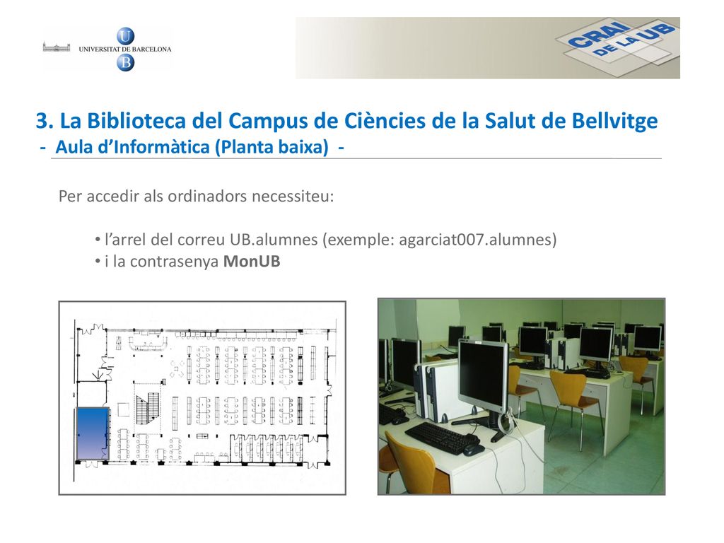 3. La Biblioteca del Campus de Ciències de la Salut de Bellvitge - Aula d’Informàtica (Planta baixa) -