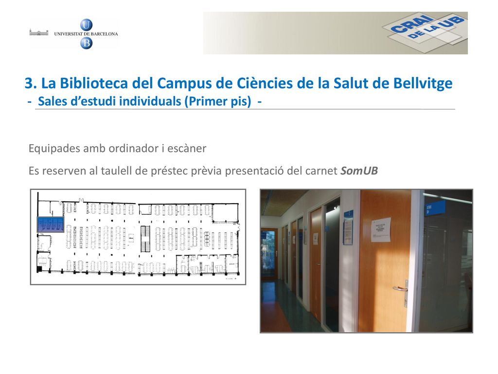 3. La Biblioteca del Campus de Ciències de la Salut de Bellvitge - Sales d’estudi individuals (Primer pis) -