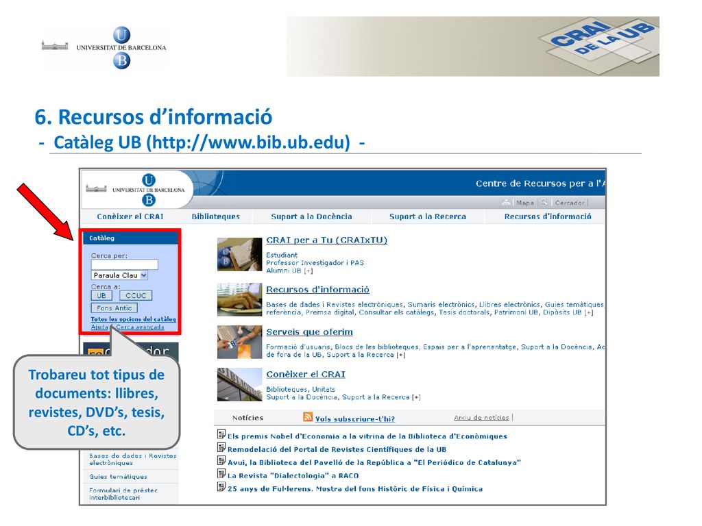 6. Recursos d’informació - Catàleg UB (  -