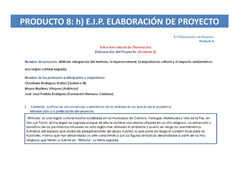 PRODUCTO 8: h) E.I.P. ELABORACIÓN DE PROYECTO