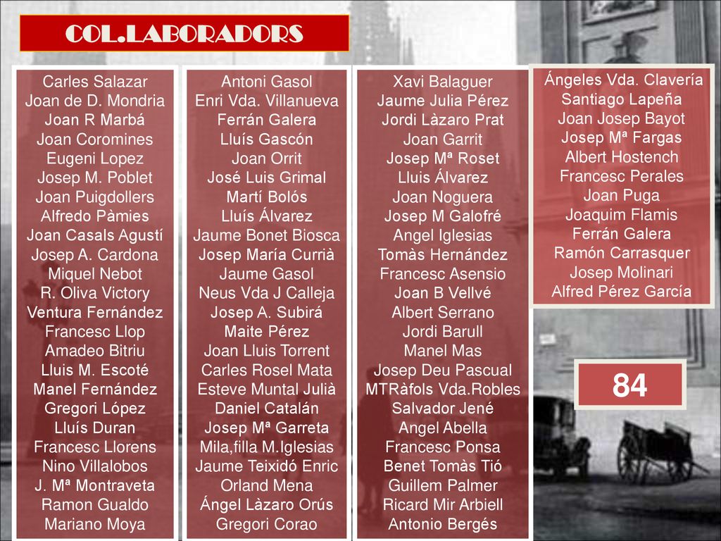 84 COL.LABORADORS Carles Salazar Joan de D. Mondria Joan R Marbá