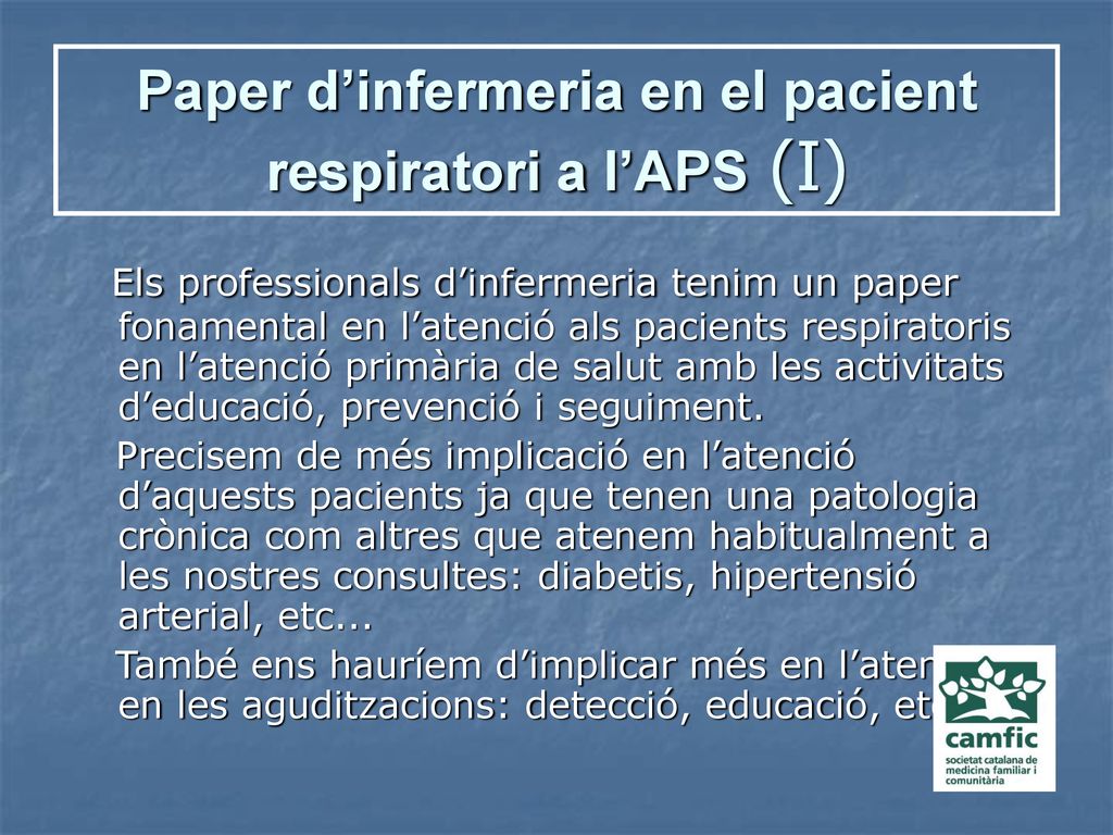 Paper d’infermeria en el pacient respiratori a l’APS (I)