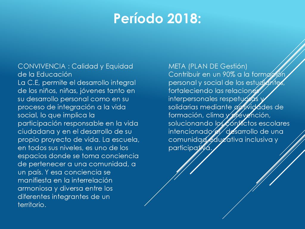 Período 2018: CONVIVENCIA : Calidad y Equidad de la Educación