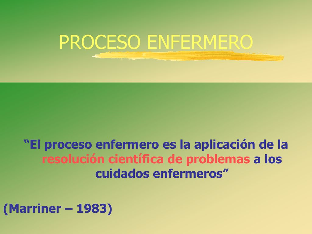 PROCESO ENFERMERO El proceso enfermero es la aplicación de la resolución científica de problemas a los cuidados enfermeros