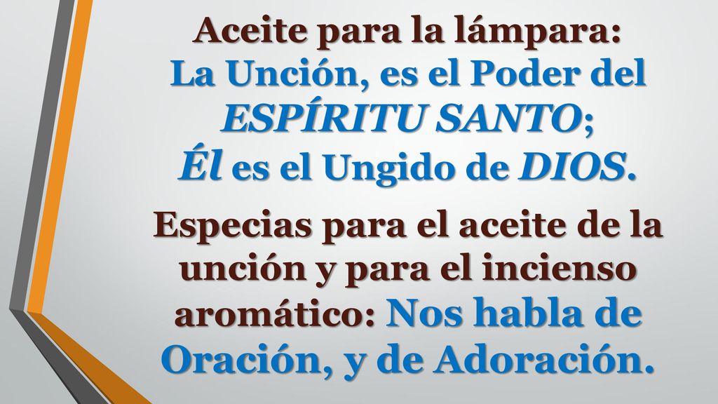 Aceite para la lámpara: La Unción, es el Poder del ESPÍRITU SANTO; Él es el Ungido de DIOS.
