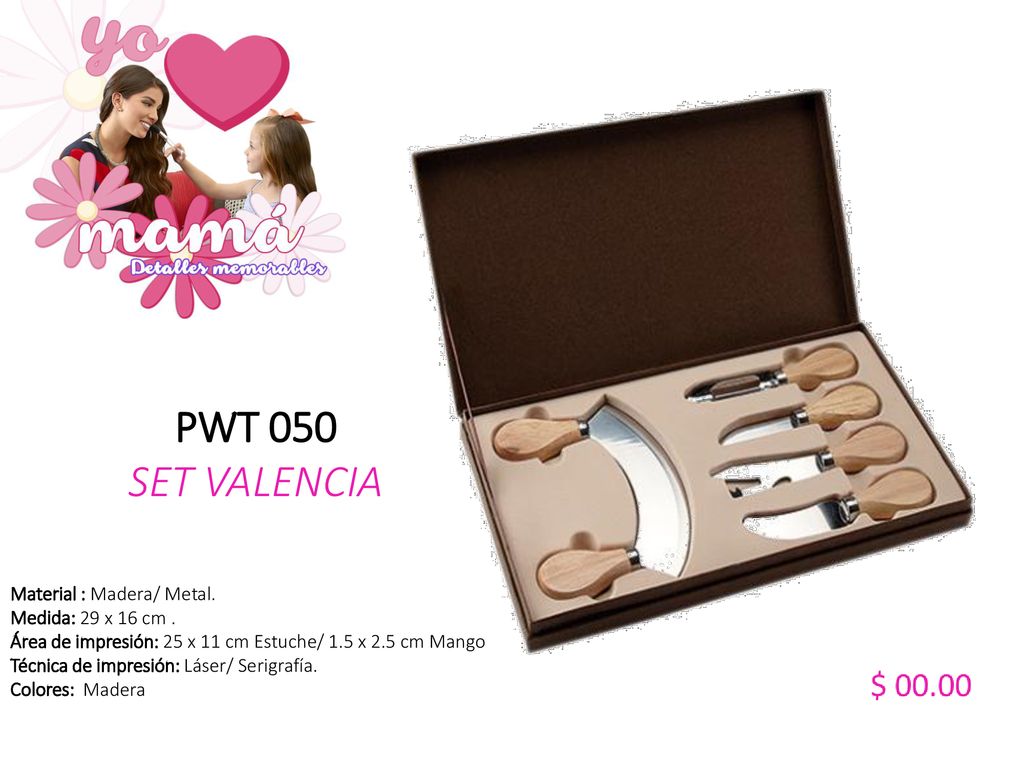 PWT 050 SET VALENCIA Material : Madera/ Metal. Medida: 29 x 16 cm .