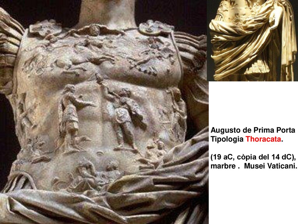 Augusto de Prima Porta Tipologia Thoracata. (19 aC, còpia del 14 dC), marbre . Musei Vaticani.