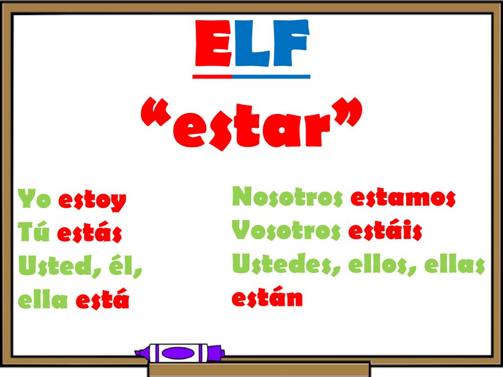 ELF estar Nosotros estamos Yo estoy Vosotros estáis Tú estás