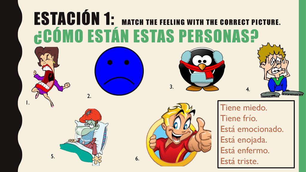Estación 1: match the feeling with the correct picture