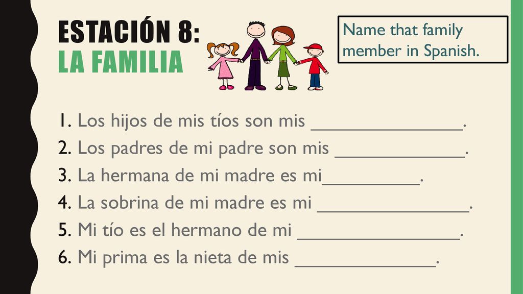 Estación 8: la familia Los hijos de mis tíos son mis ______________.