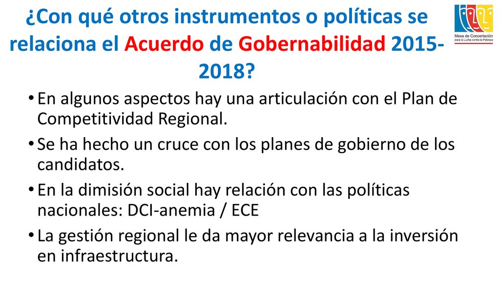 ¿Con qué otros instrumentos o políticas se relaciona el Acuerdo de Gobernabilidad