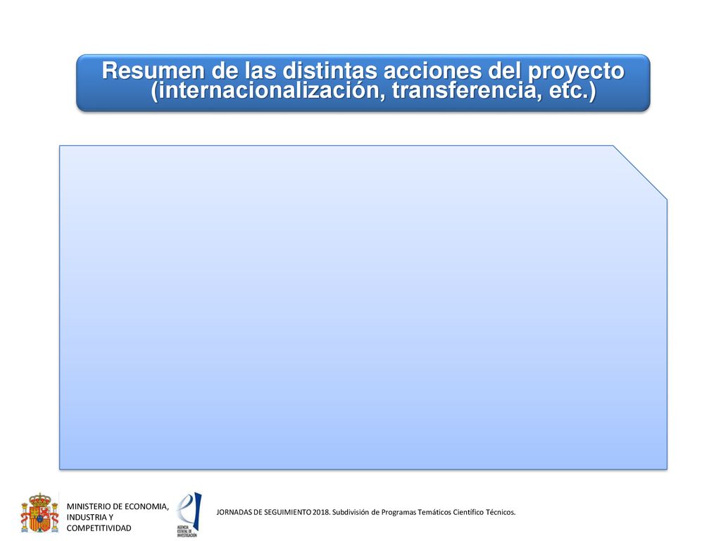 Resumen de las distintas acciones del proyecto (internacionalización, transferencia, etc.)