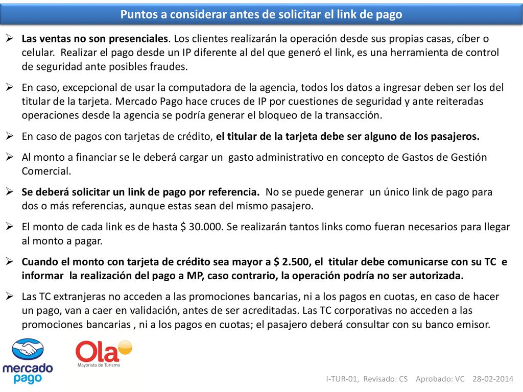 Puntos a considerar antes de solicitar el link de pago