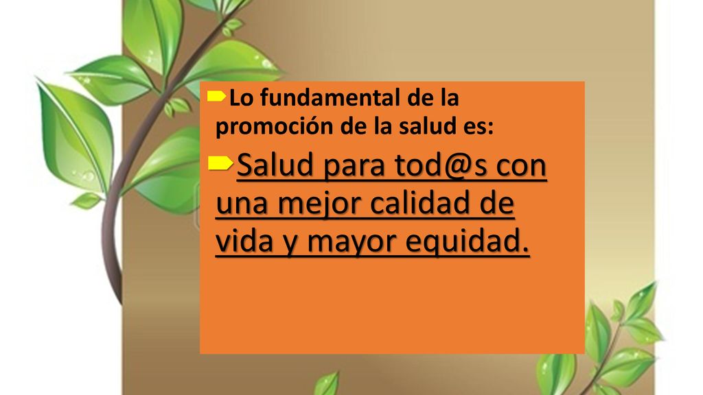 Salud para con una mejor calidad de vida y mayor equidad.