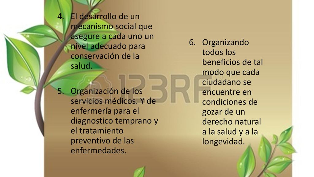 El desarrollo de un mecanismo social que asegure a cada uno un nivel adecuado para conservación de la salud.