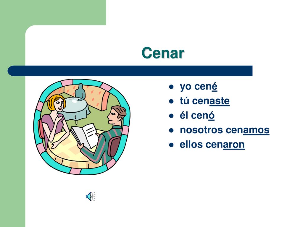 Cenar yo cené tú cenaste él cenó nosotros cenamos ellos cenaron