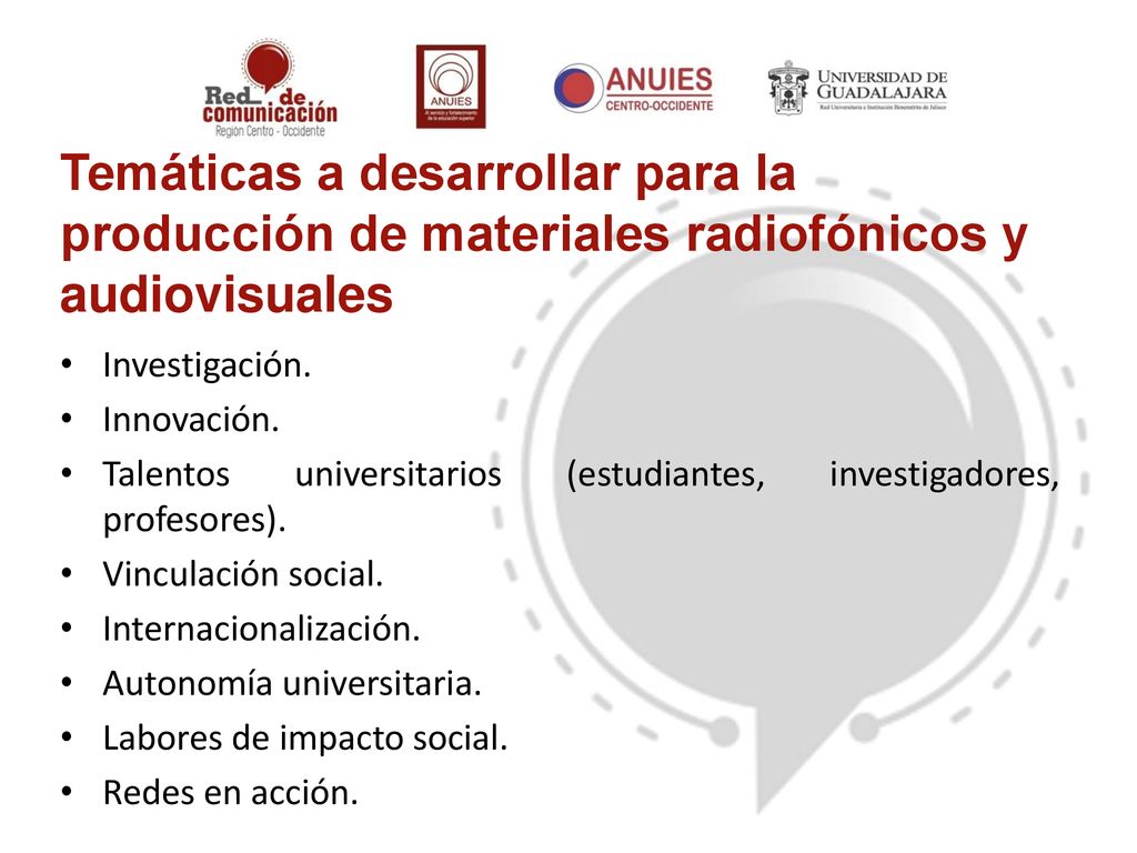 Temáticas a desarrollar para la producción de materiales radiofónicos y audiovisuales