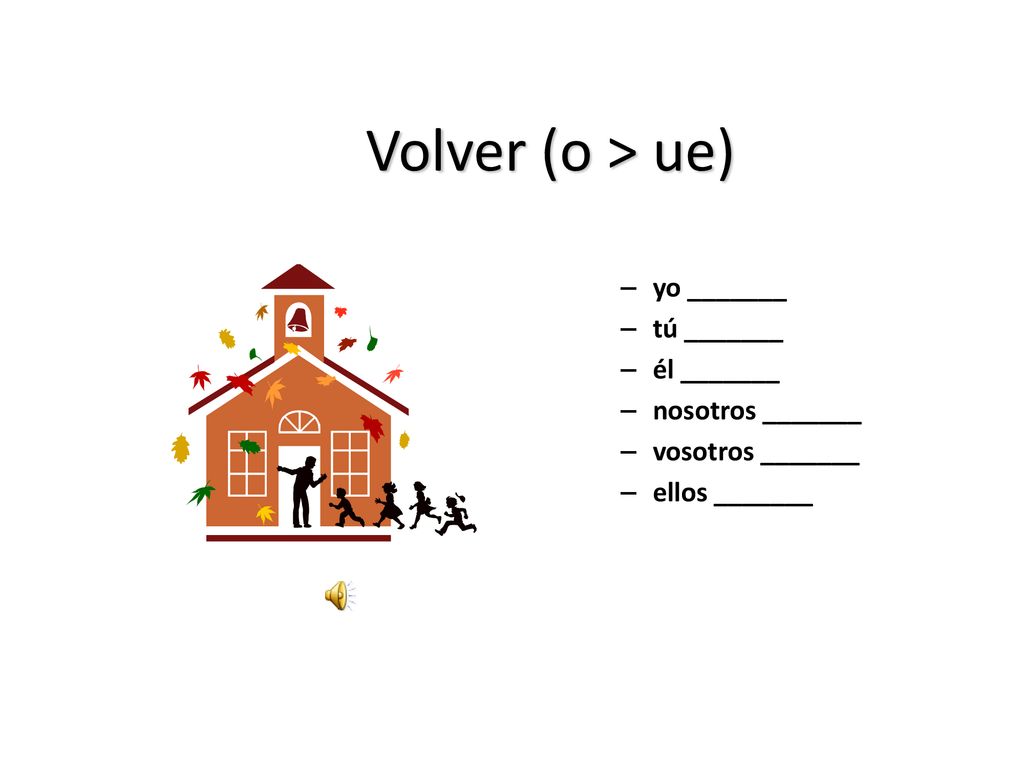 Volver (o > ue) yo _______ tú _______ él _______ nosotros _______