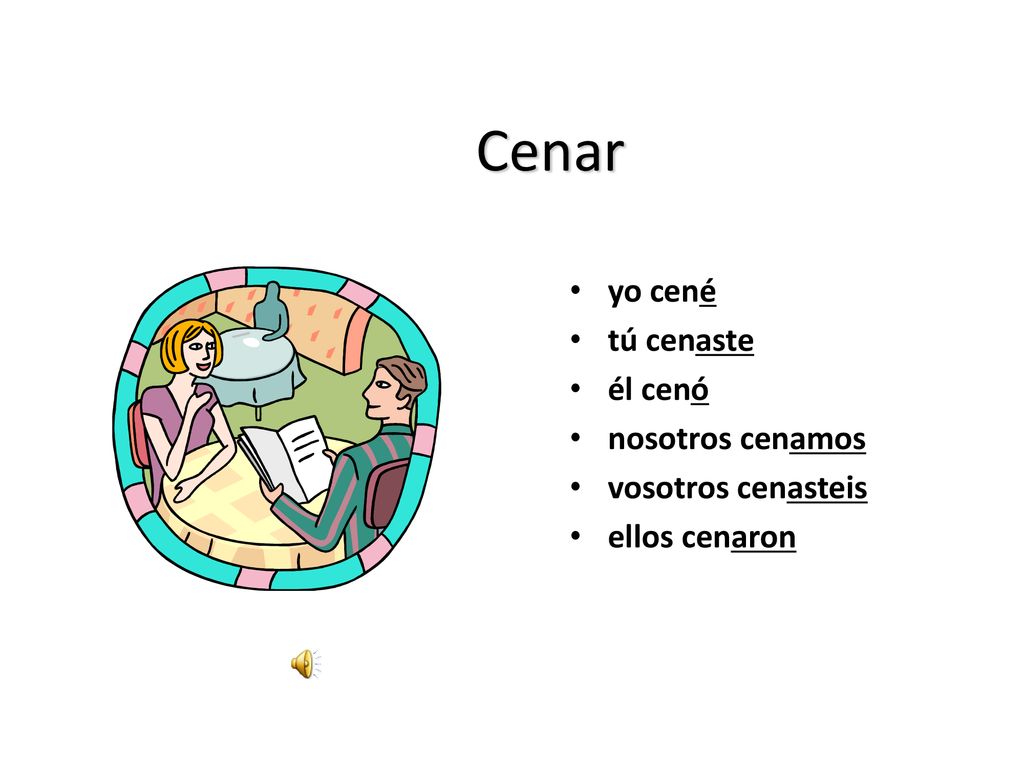 Cenar yo cené tú cenaste él cenó nosotros cenamos vosotros cenasteis