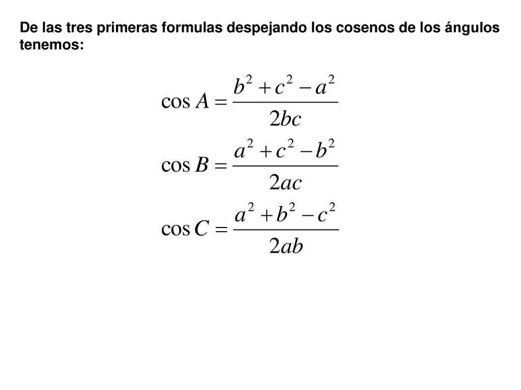 De las tres primeras formulas despejando los cosenos de los ángulos tenemos: