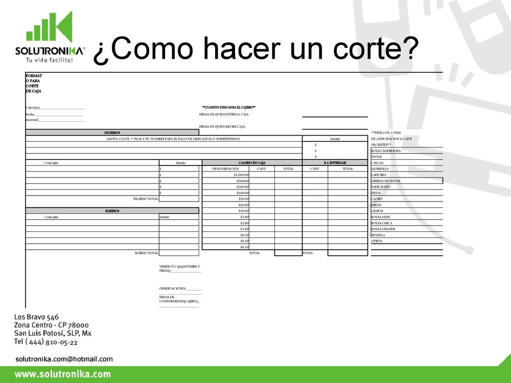¿Como hacer un corte FORMATO PARA CORTE DE CAJA