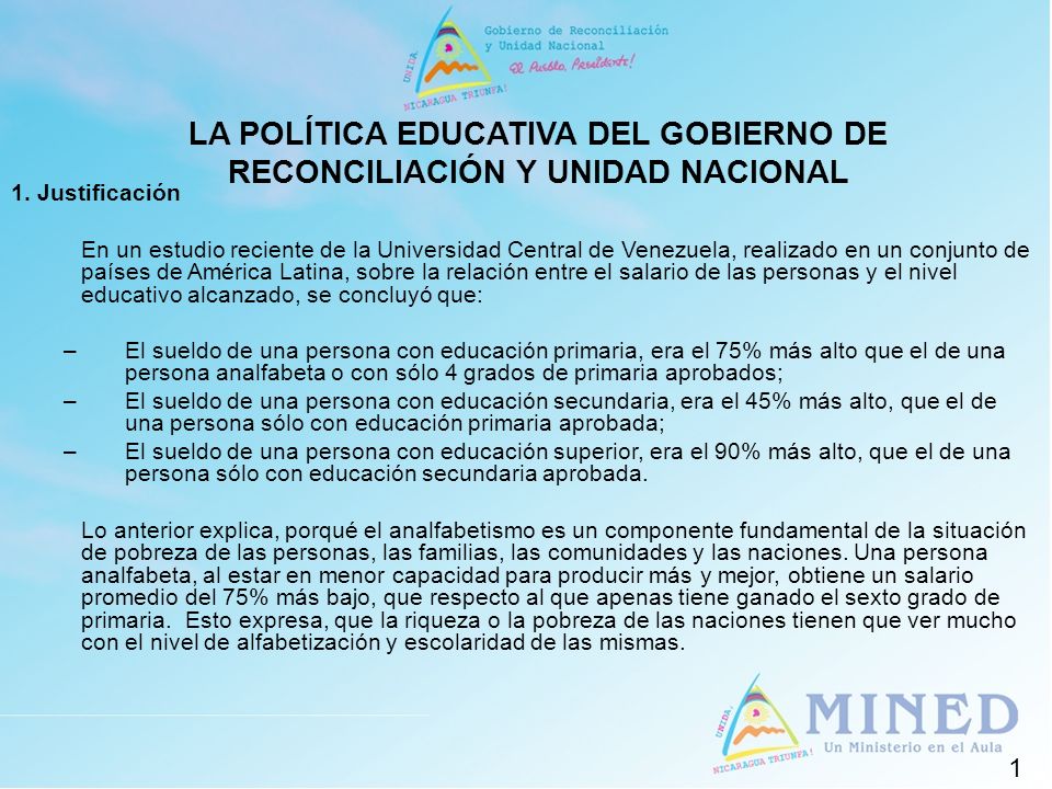 LA POLÍTICA EDUCATIVA DEL GOBIERNO DE RECONCILIACIÓN Y UNIDAD NACIONAL