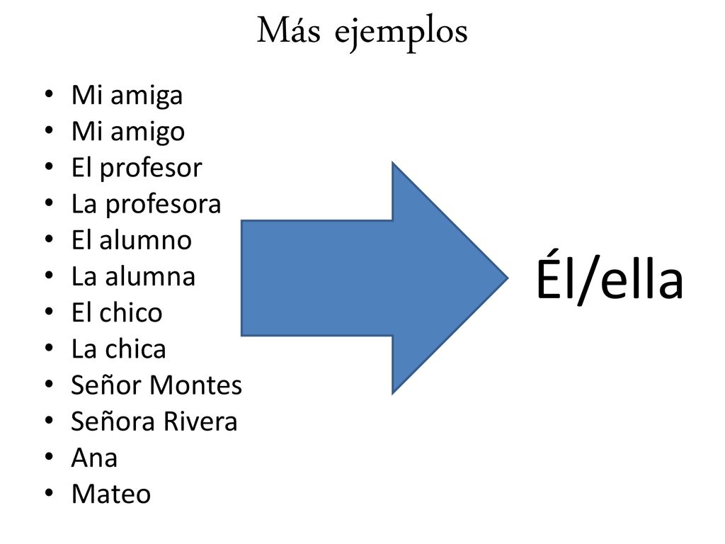 Él/ella Más ejemplos Mi amiga Mi amigo El profesor La profesora