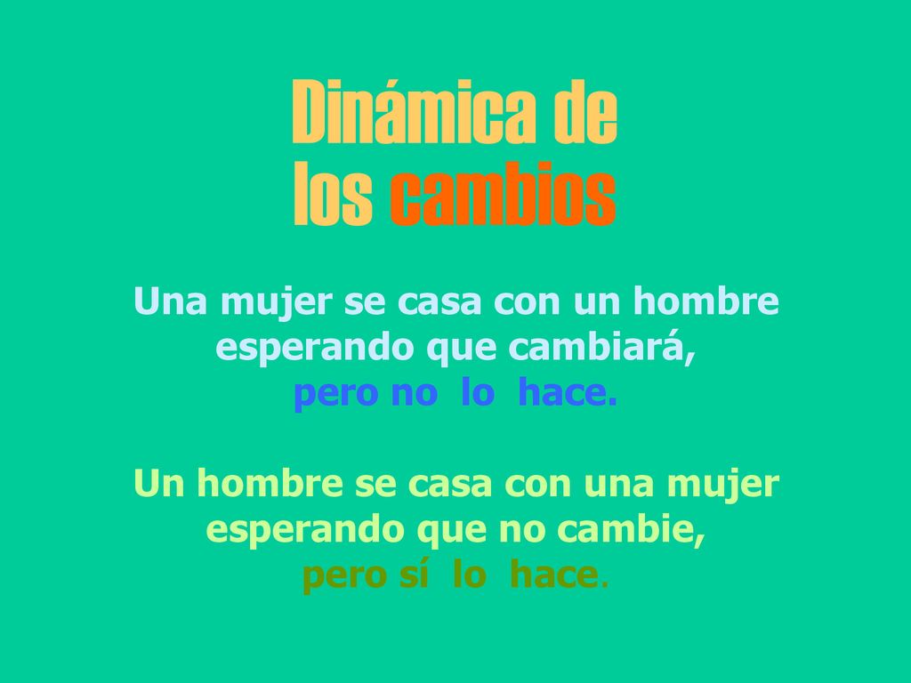 Dinámica de los cambios Una mujer se casa con un hombre