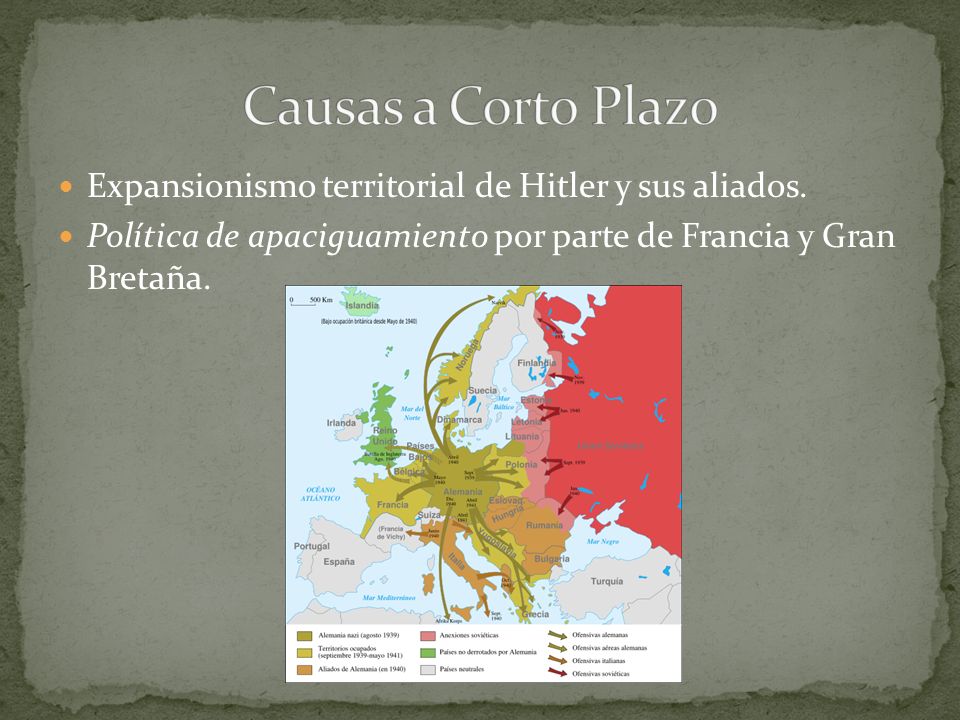Causas a Corto Plazo Expansionismo territorial de Hitler y sus aliados.