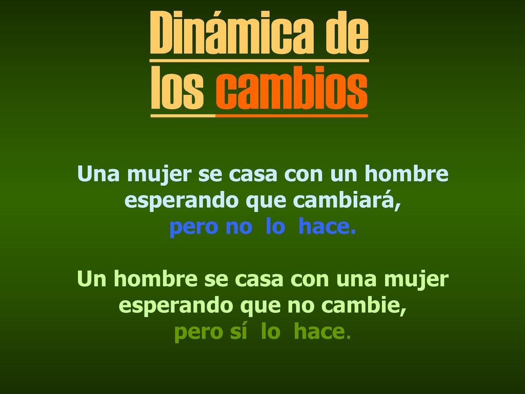 Dinámica de los cambios Una mujer se casa con un hombre