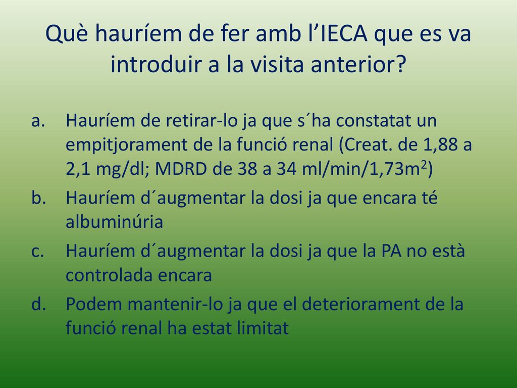 Què hauríem de fer amb l’IECA que es va introduir a la visita anterior