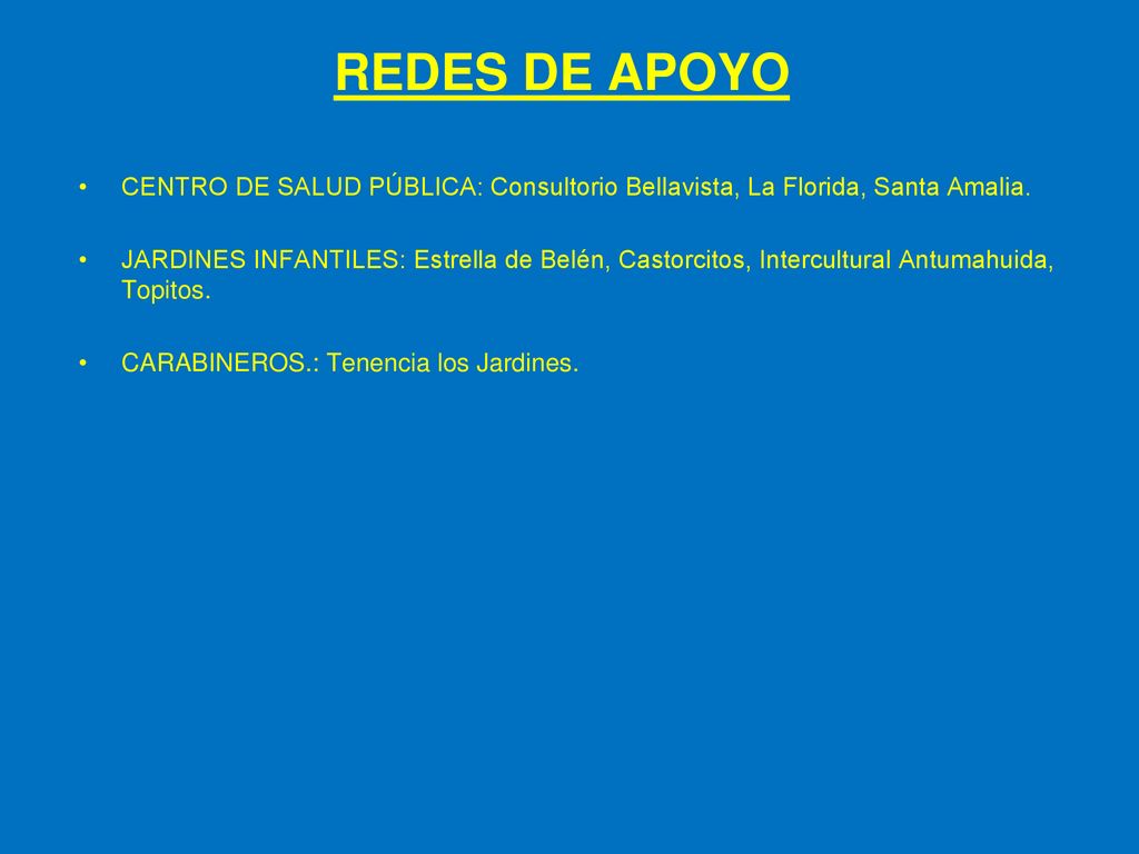REDES DE APOYO CENTRO DE SALUD PÚBLICA: Consultorio Bellavista, La Florida, Santa Amalia.