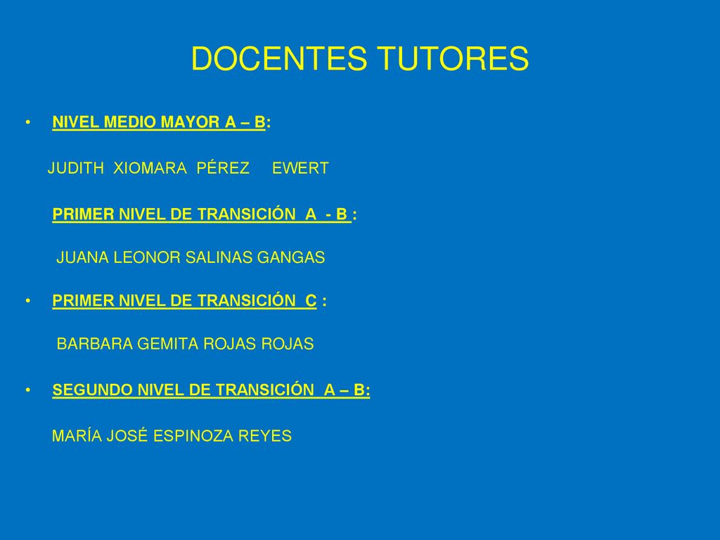 DOCENTES TUTORES NIVEL MEDIO MAYOR A – B: JUDITH XIOMARA PÉREZ EWERT