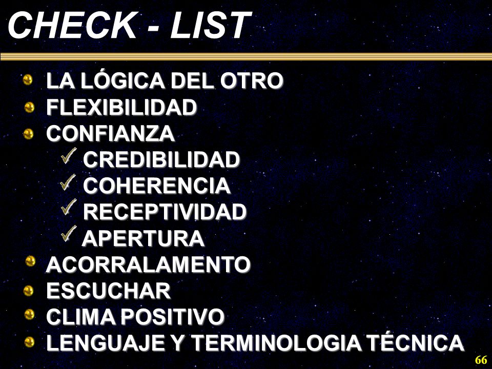 CHECK - LIST LA LÓGICA DEL OTRO FLEXIBILIDAD CONFIANZA CREDIBILIDAD