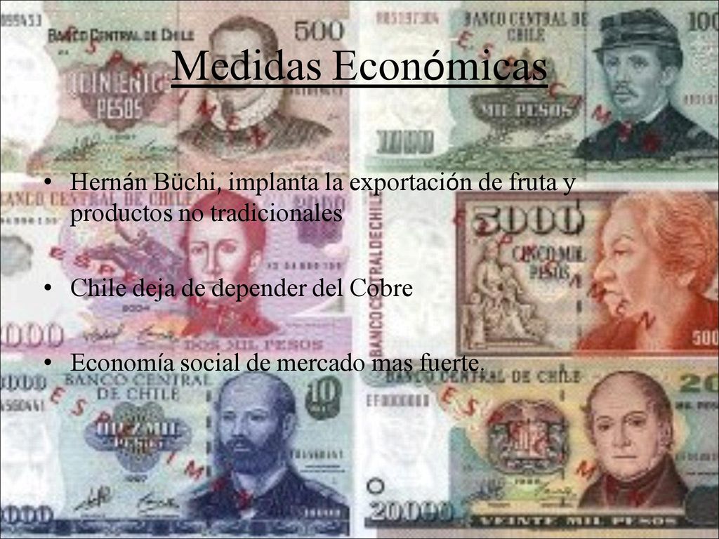 Medidas Económicas Hernán Büchi, implanta la exportación de fruta y productos no tradicionales. Chile deja de depender del Cobre.