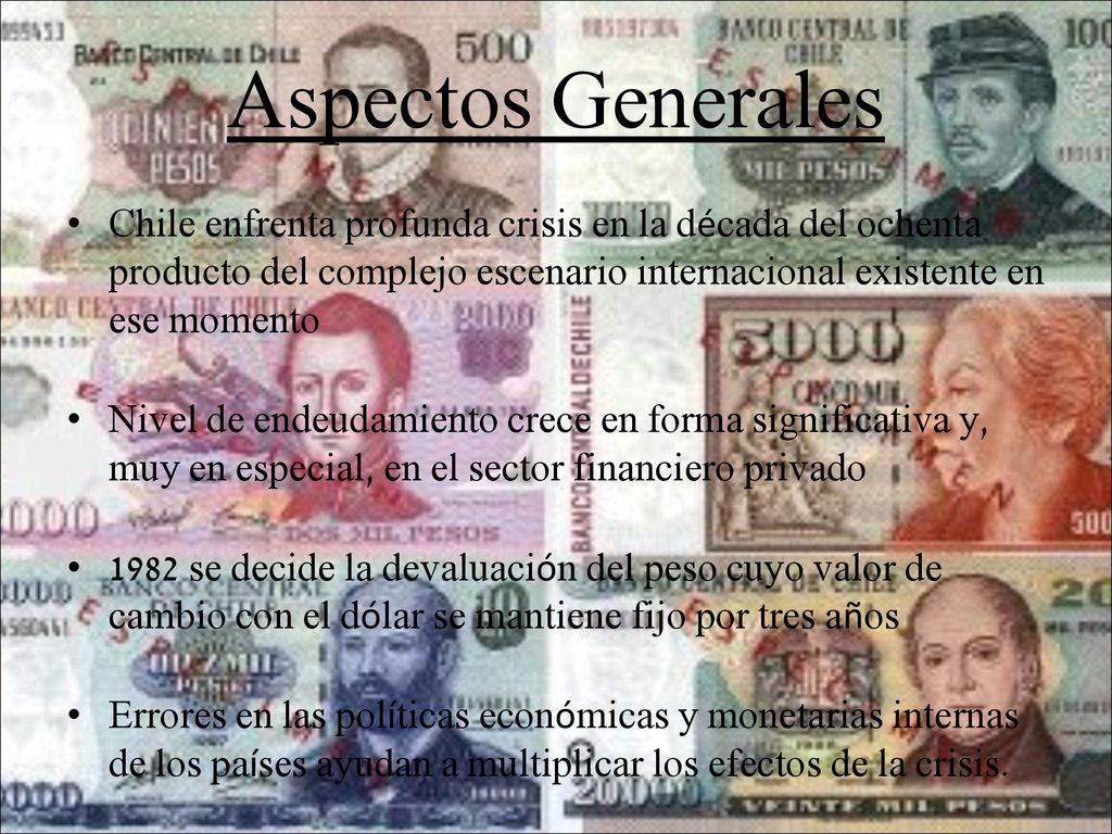 Aspectos Generales Chile enfrenta profunda crisis en la década del ochenta producto del complejo escenario internacional existente en ese momento.