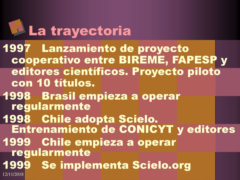 La trayectoria 1997 Lanzamiento de proyecto cooperativo entre BIREME, FAPESP y editores científicos. Proyecto piloto con 10 títulos.
