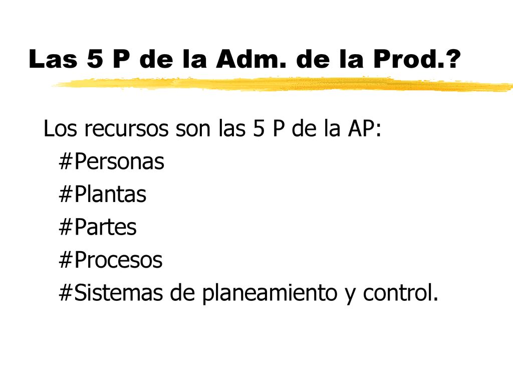 Las 5 P de la Adm. de la Prod. Los recursos son las 5 P de la AP: