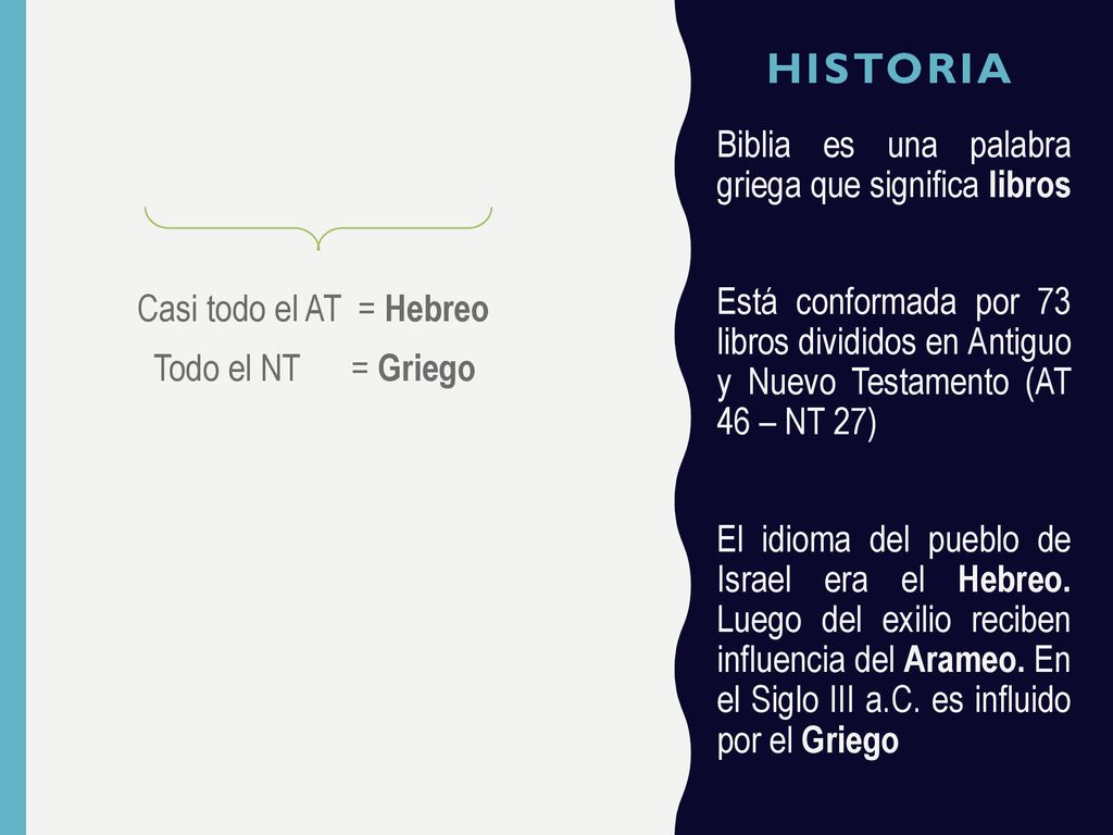 Historia Biblia es una palabra griega que significa libros