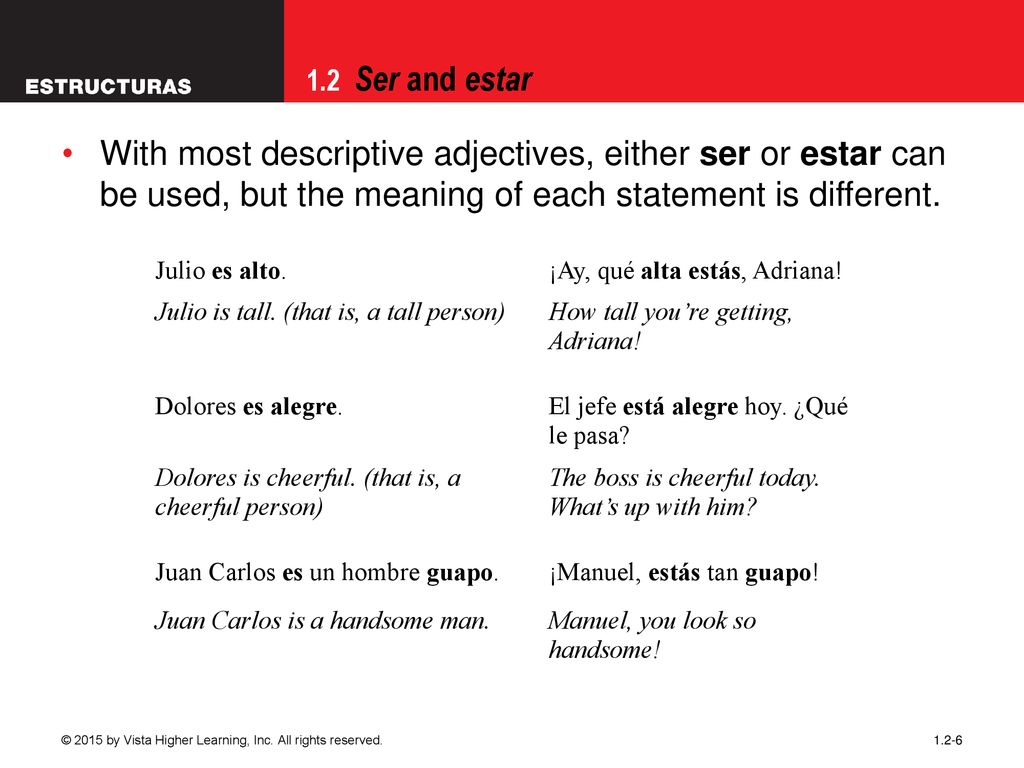 With most descriptive adjectives, either ser or estar can be used, but the meaning of each statement is different.
