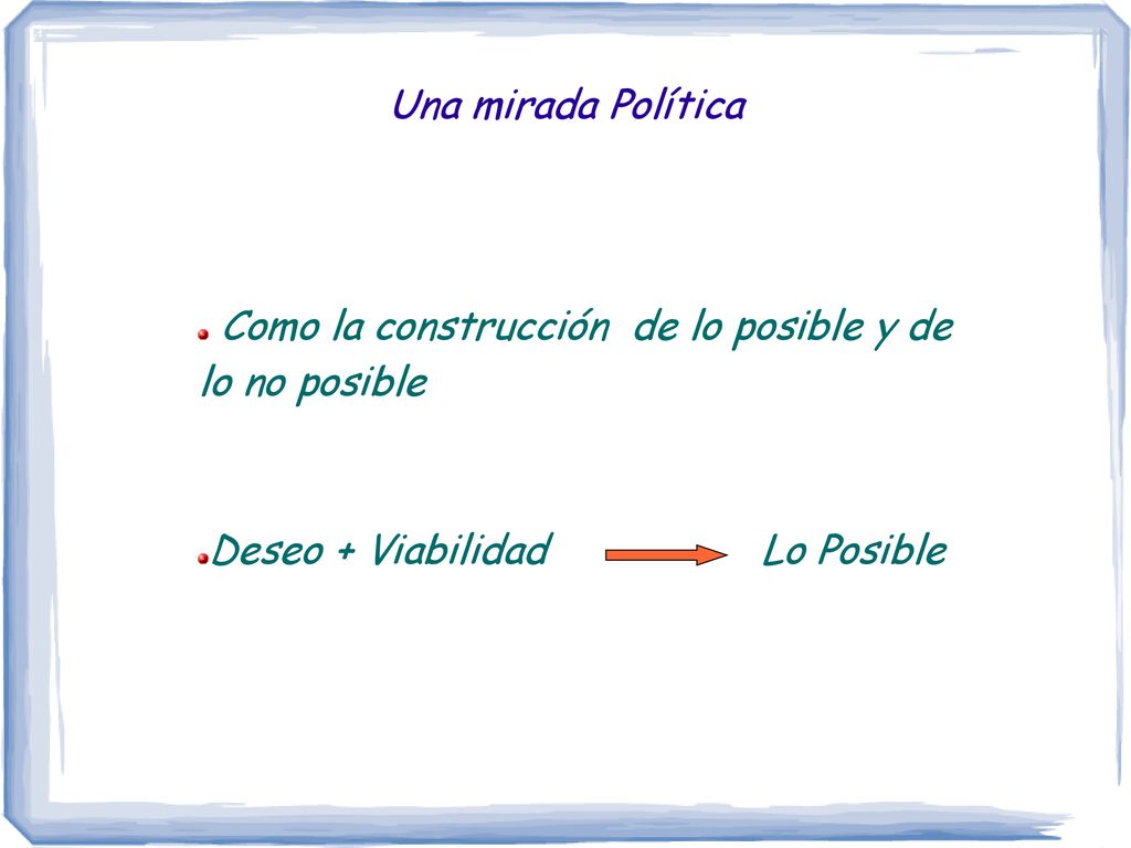 Una mirada Política Como la construcción de lo posible y de lo no posible.