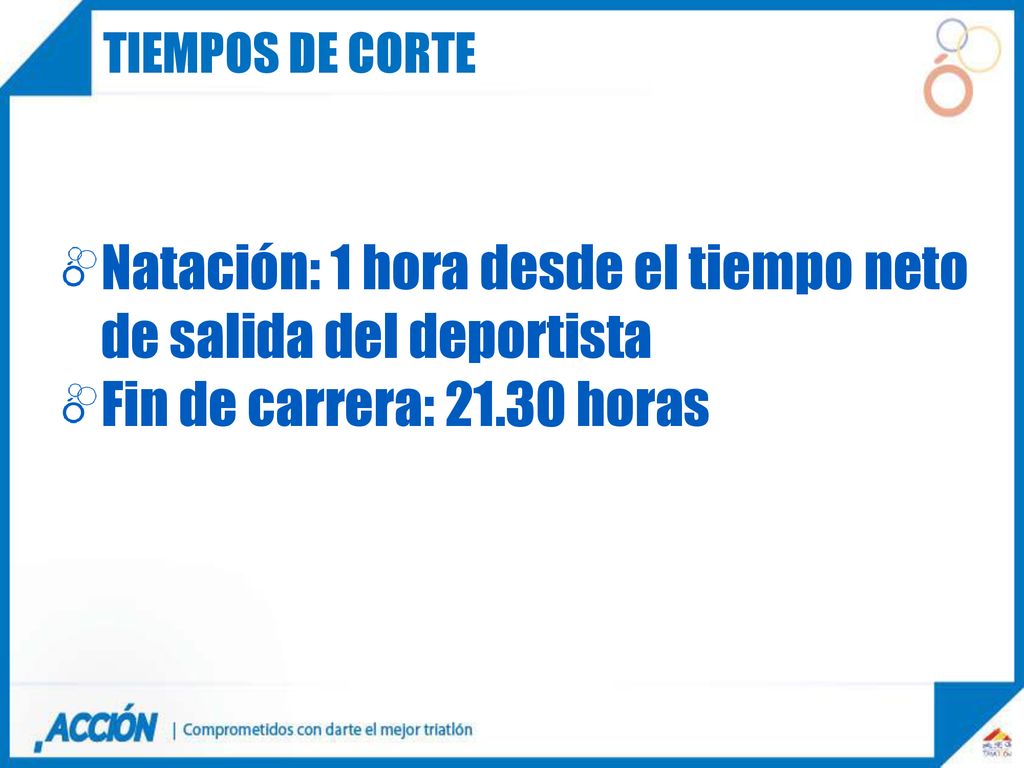 Natación: 1 hora desde el tiempo neto de salida del deportista