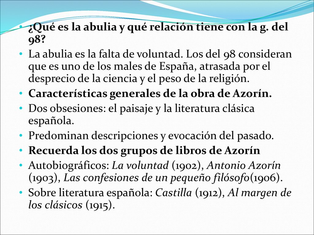 ¿Qué es la abulia y qué relación tiene con la g. del 98