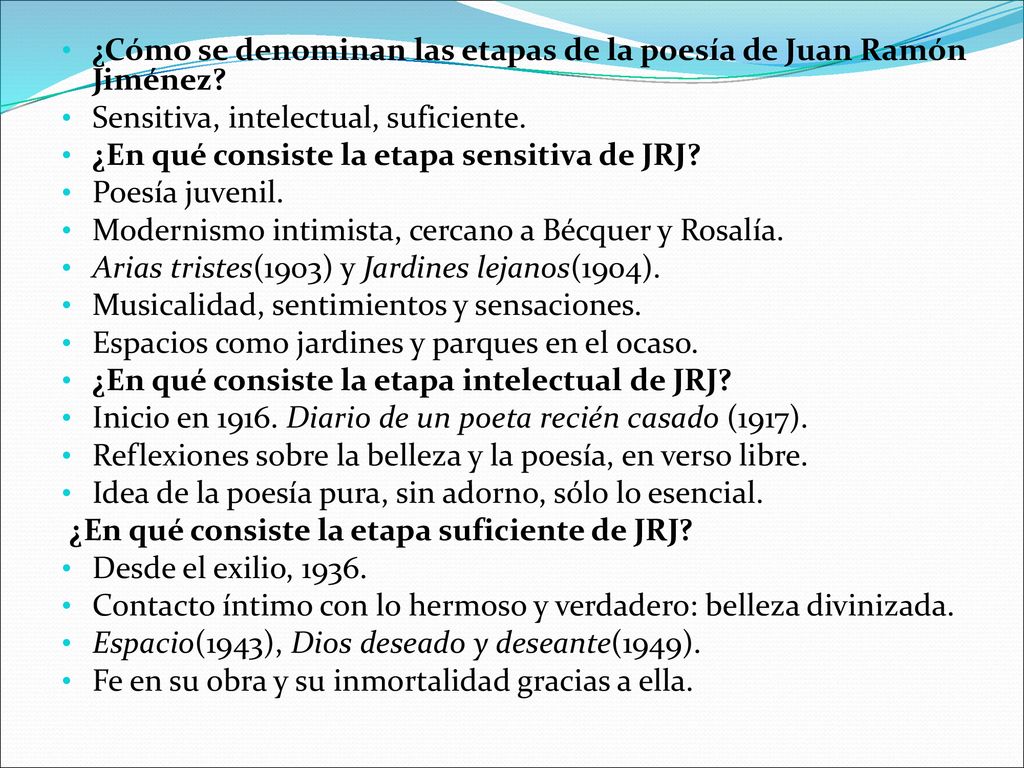 ¿Cómo se denominan las etapas de la poesía de Juan Ramón Jiménez