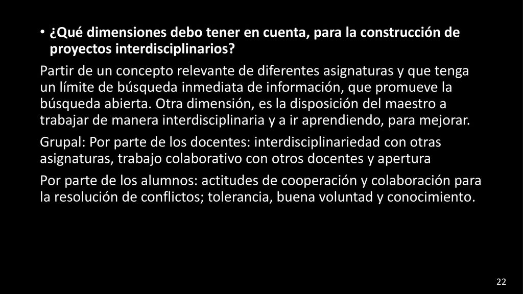 ¿Qué dimensiones debo tener en cuenta, para la construcción de proyectos interdisciplinarios