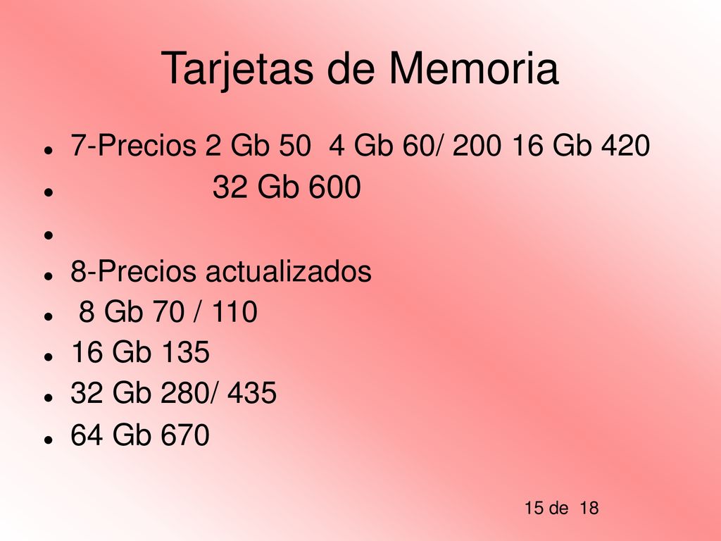 Tarjetas de Memoria 32 Gb Precios 2 Gb 50 4 Gb 60/ Gb 420