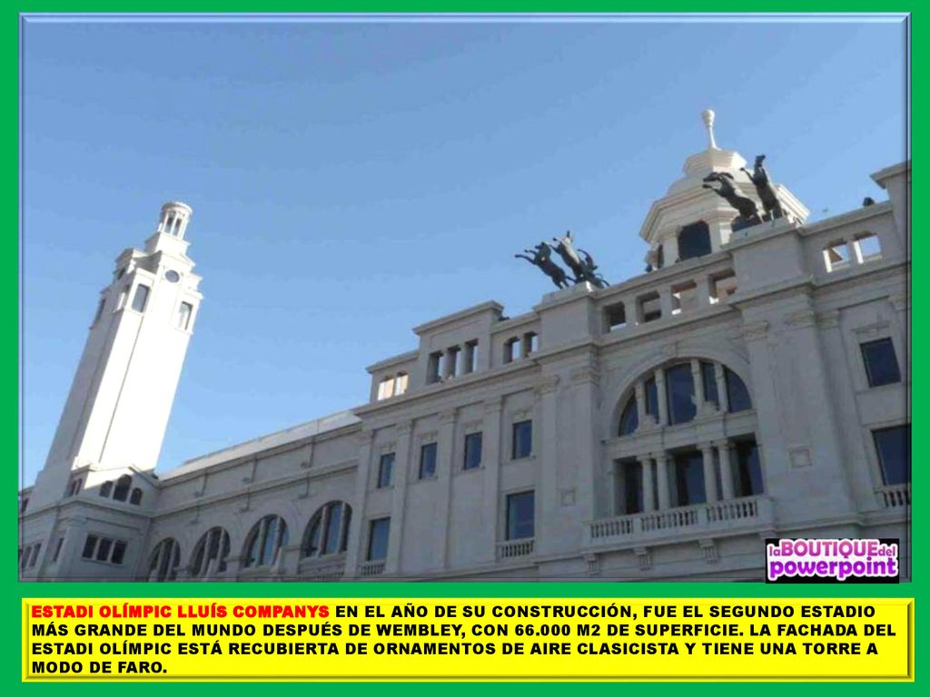 ESTADI OLÍMPIC LLUÍS COMPANYS EN EL AÑO DE SU CONSTRUCCIÓN, FUE EL SEGUNDO ESTADIO MÁS GRANDE DEL MUNDO DESPUÉS DE WEMBLEY, CON M2 DE SUPERFICIE.