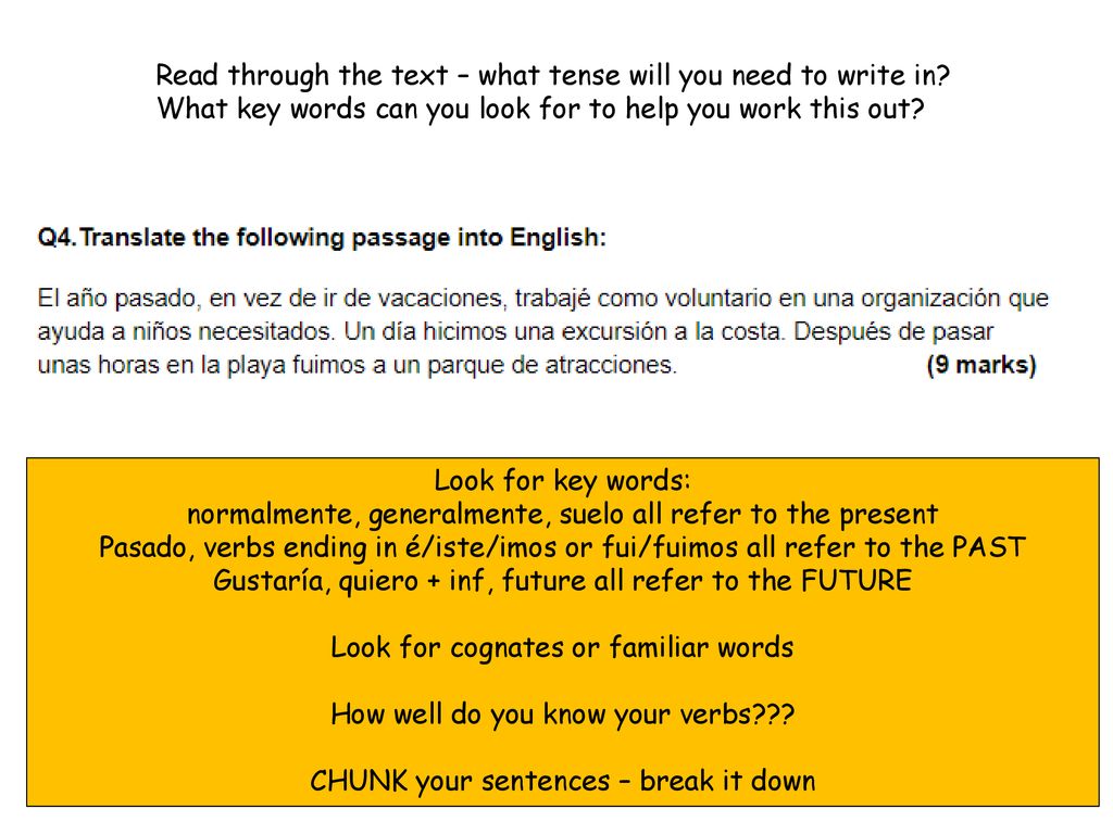 Read through the text – what tense will you need to write in