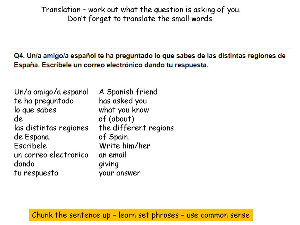 Translation – work out what the question is asking of you.