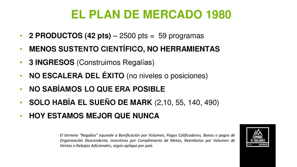 EL PLAN DE MERCADO PRODUCTOS (42 pts) – 2500 pts = 59 programas